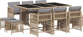 vidaXL Set mobilier grădină cu perne, 11 piese bej combinat poliratan