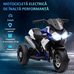 HOMCOM Motocicletă Electrică pentru Copii 3-5 Ani, Max. 25kg, cu Baterie 6V, Albastru | Aosom Romania
