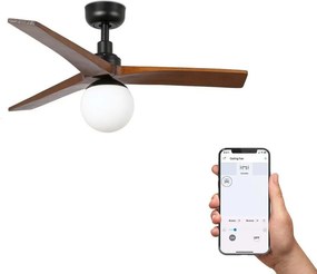 Lustra cu Ventilator smart sistem TUYA si telecomanda KLIM S 92,5cm, negru/ nuc