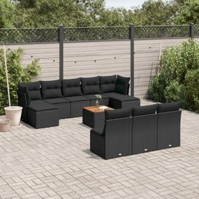 3256195 vidaXL Set canapele de grădină cu perne, 11 piese, negru, poliratan
