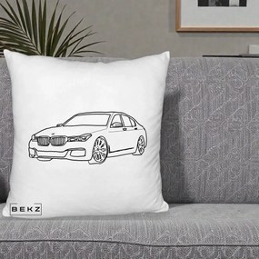 Perna Personalizata BMW Seria 7 Linie Minimalista, 40x40 cm, Alb Pufos, Husa Detasabila, Perna Inclusa, BEKZ®
