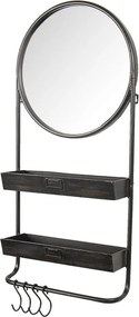 Oglinda de perete, neagra, din metal, cu 2 sertare si 4 agatatori, 38x89 cm