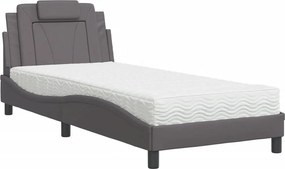 vidaXL Pat, Viana, cu saltea, gri, 90x200 cm, piele ecologică