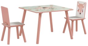 Set masă și scaun 3 piese ZONEKIZ pentru copii cu vârsta între 3-8 ani din MDF și lemn de pin cu desene animale, de culoare roz | Aosom Romania