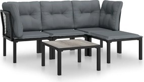 vidaXL Set mobilier de grădină, 5 piese, negru/gri, poliratan