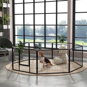 PawHut Tarc pentru Câini 8 Piese Modulare, Oțel, Ideal pentru Interior/Exterior, 80x60 cm, Negru | Aosom Romania