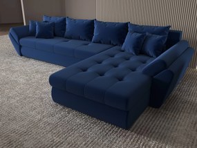 Colțar extensibil dumonde cu ladă de depozitare si sezut confortabil din spuma high-density, Loana XL Royal Albastru II 335x185 cm
