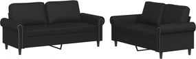 vidaXL Set de canapele cu perne, 2 piese, negru, piele ecologică
