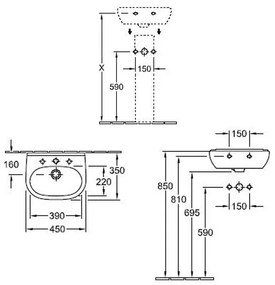 Lavoar compact Villeroy &amp; Boch, O.Novo, 45 cm, alb alpin