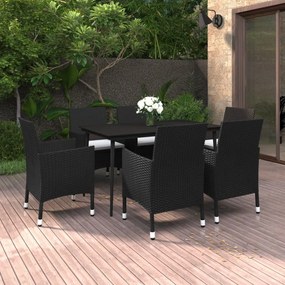 Set mobilier de gradina cu perne, 7 buc, poliratan si sticla Alb si negru, Lungime masa 140 cm, 7