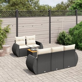 3224887 vidaXL Set mobilier de grădină cu perne, 6 piese, negru, poliratan