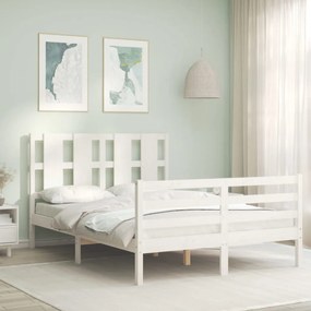 3194112 vidaXL Cadru de pat cu tăblie, alb, 120x200 cm, lemn masiv