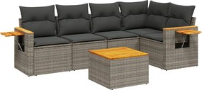 vidaXL Set mobilier grădină cu perne, 6 piese, gri, poliratan