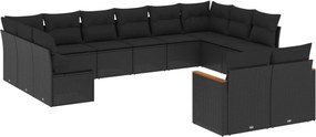 vidaXL Set canapele de grădină, 12 piese, cu perne, negru, poliratan