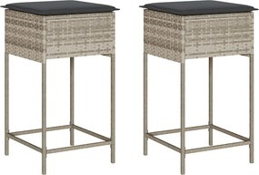vidaXL Scaune bar pentru grădină cu perne 2 buc. gri deschis poliratan