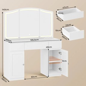 SEA816 - Set Masa toaleta 105 cm, cosmetica, machiaj, oglinda cu LED, masuta vanity, make-up - Alb / Negru