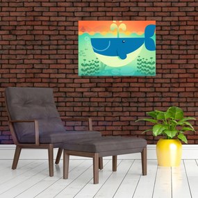 Tablou pe sticlă - Balenă veselă în mare (70x50 cm)