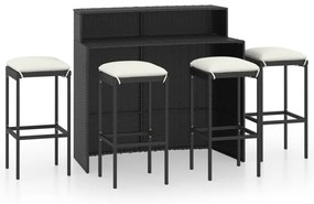 3064879 vidaXL Set mobilier bar de grădină cu perne, 5 piese, negru