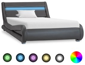 285738 vidaXL Cadru de pat cu LED, gri, 90 x 200 cm, piele artificială