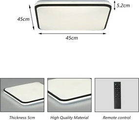 Brilagi - Plafonieră LED SMART dimmabilă, 36W, 230V, 53 x 53 cm, Wi-Fi Tuya + telecomandă