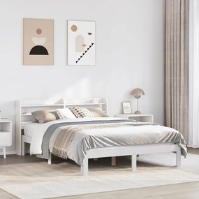 vidaXL Cadru de pat cu tăblie, alb, 135x190 cm, lemn masiv de pin