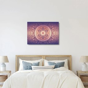 Tablou pe sticlă - Mandala pe gradient violet (70x50 cm)