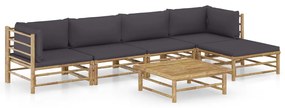 3058198 vidaXL Set mobilier de grădină cu perne gri închis, 6 piese, bambus