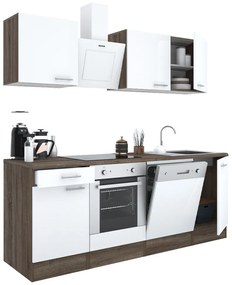 Mobilă de bucătărie Yorki 220, corp din stejar Yorki, față alb satinat cu element inferior al cuptorului