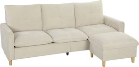 HOMCOM Canapea 3 locuri cu ottoman de depozitare, colțar modular 210 cm, șezut larg, țesătură cu aspect de in, crem | Aosom Romania