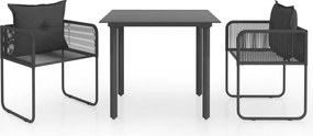 vidaXL Set mobilier de masă pentru grădină, 3 piese, negru, ratan PVC