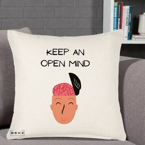 Perna Decorativa Keep An Open Mind, 40x40 cm, Crem Reliefat, Husa Detasabila, Perna Inclusa, BEKZ®