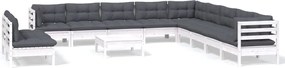 vidaXL Set mobilier grădină cu perne, 12 piese, alb, lemn masiv pin