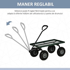 Outsunny Roabă de Grădină cu Mâner și 4 Roți Mari, Capacitate 150 kg, 94x48,5x100 cm, Verde | Aosom Romania