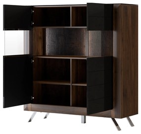 Vitrină Kassie Typ 42 (negru lucios + nuc columbia) (cu iluminat). 1108365
