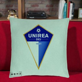 Perna Personalizata Unirea Dej 1921 Fotbal, 40x40 cm, Verde Menta, Husa Detasabila, Perna Inclusa, BEKZ®