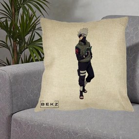 Perna Personalizata Naruto Kakashi Hatake Portret Complet, 40x40 cm, Crem, Husa Detasabila, Perna Inclusa, BEKZ®