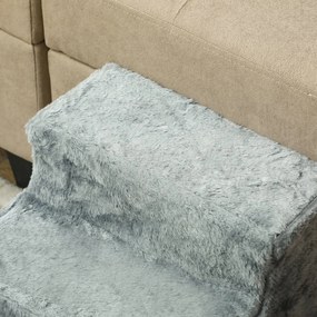 PawHut scară pentru câini cu 3 trepte, pentru câini și pisici de până la 4,5 kg, din catifea, husă detașabilă și lavabilă, gri deschis | Aosom Romania