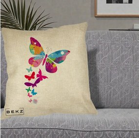 Perna Decorativa Fluturi Splash, 40x40 cm, Crem, Husa Detasabila, Perna Inclusa, BEKZ®