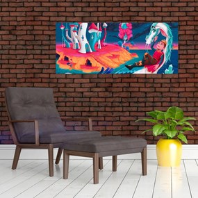 Tablou - Prinț și prințesa cu dragon (120x50 cm)