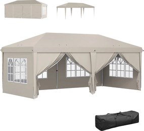 Outsunny Tonelă de grădină exterioară 6x3 m tonelă pliabilă cu panouri anti-UV înălțime reglabilă cu sac de transport bej | Aosom Romania