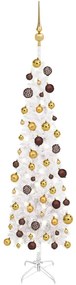 Set pom de Craciun subtire cu LED-uri si globuri, alb, 120 cm 1, Alb si auriu, 120 cm