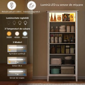 HOMCOM Bufet Înalt de Bucătărie 177 cm, Dulap cu Lumină LED, Reglabil în 3 Culori, Rafturi Ajustabile, Alb | Aosom Romania