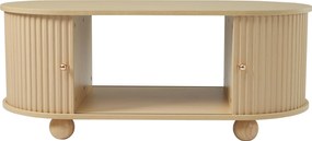 Măsuță de cafea ovală cu spațiu de depozitare și uși glisante, 100x50x40 cm, Culoare naturală