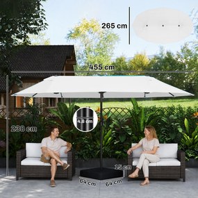 Outsunny Umbrelă Dublă cu 12 Spițe, Bază în Cruce și Manivelă, din Oțel și Poliester, 455x265x238 cm, Bej | Aosom Romania