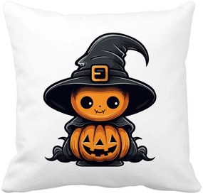 Perna Decorativa cu motiv de Halloween 1, 40x40 cm, Alba, Mata, Husa Detasabila, Burduf