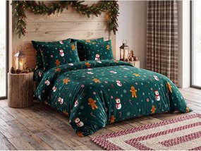 Lenjerie cocolino SNOWMAN AND GINGERBREAD verde Dimensiune lenjerie de pat: 70 x 90 cm | 140 x 220 cm
