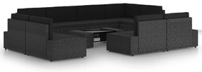 vidaXL Set mobilier de grădină cu perne, 10 piese, negru, poliratan