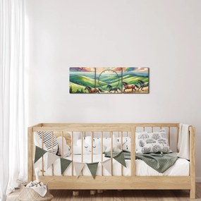 Tablou – Cai galopând prin peisaj (cu ceas) (90x30 cm)
