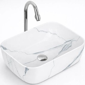 BERLIN-M || Lavoar montat pe blat, ceramică, alb, cu model marmură, dreptunghiular