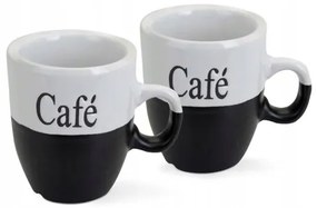 Set de căni din gresie ceramică Café 150 ml, alb și negru, 2 buc.